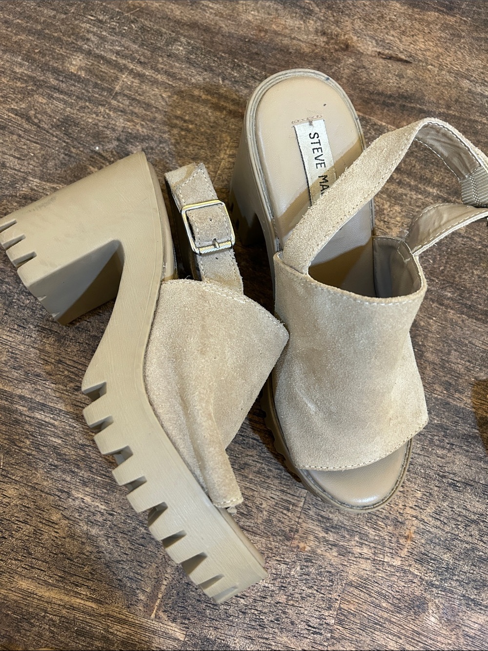 Steve Madden Tan Suede Chunky Lug Heel Sandals